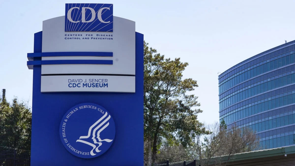 A sign is displayed outside the Centers for Disease Control and Prevention (CDC) Roybal campus in Atlanta, Georgia, U.S. on March 18, 2026.