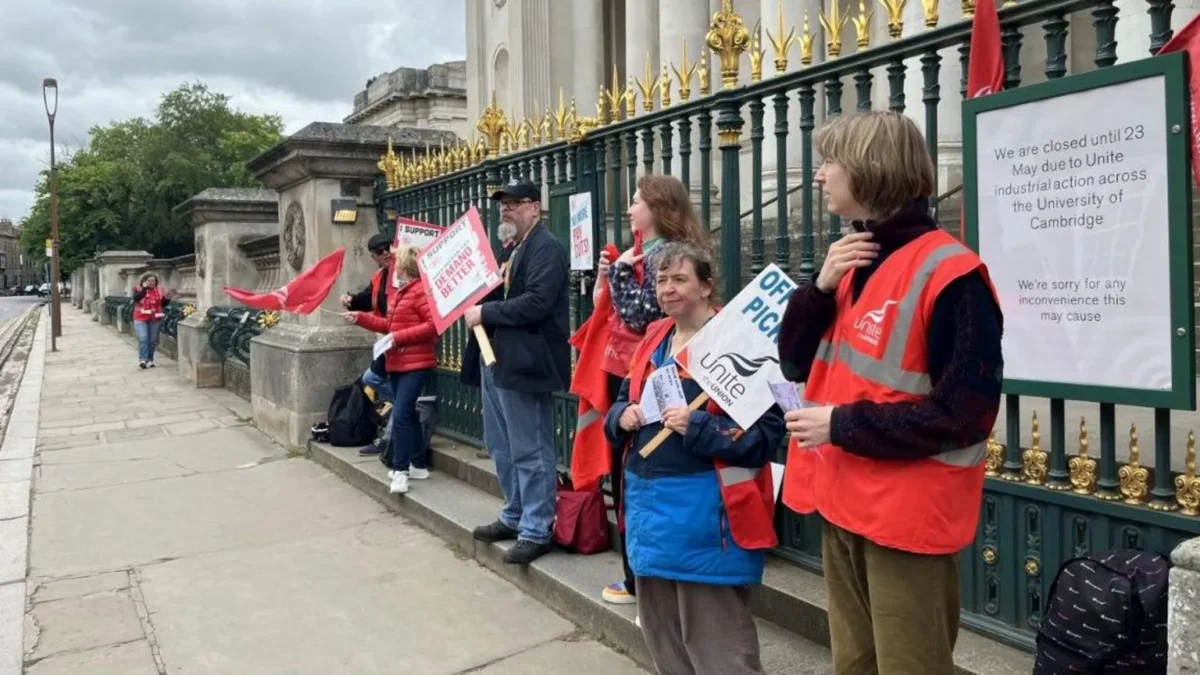 University of Cambridge staff on strike over pay and cost of living concerns.
