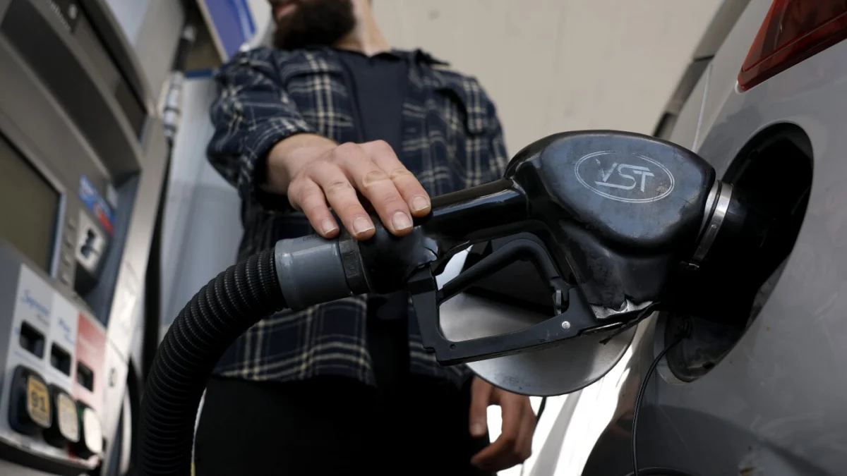 A customer pumps gas into his car at a Chevron station in Los Angeles, California, on May 4, 2026. (Justin Sullivan/Getty Images North America)