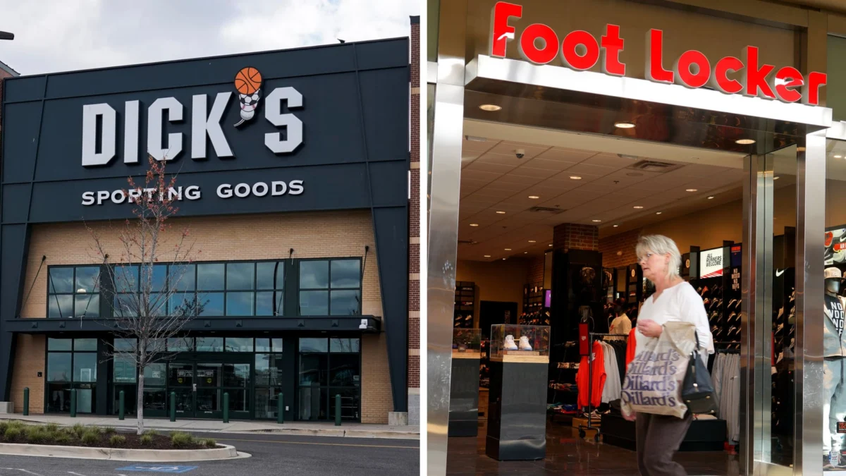 Foot Locker and Dick's Sporting Goods stores are shown.