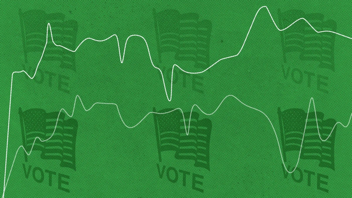 Illustration of a campaign staffer placing a bet on a prediction market.