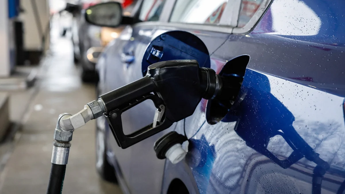 A fuel pump is connected to a car at a Mobil station in Englewood Cliffs, New Jersey, on Thursday, March 5, 2026. (Kena Betancur/Bloomberg via Getty Images / Getty Images)
