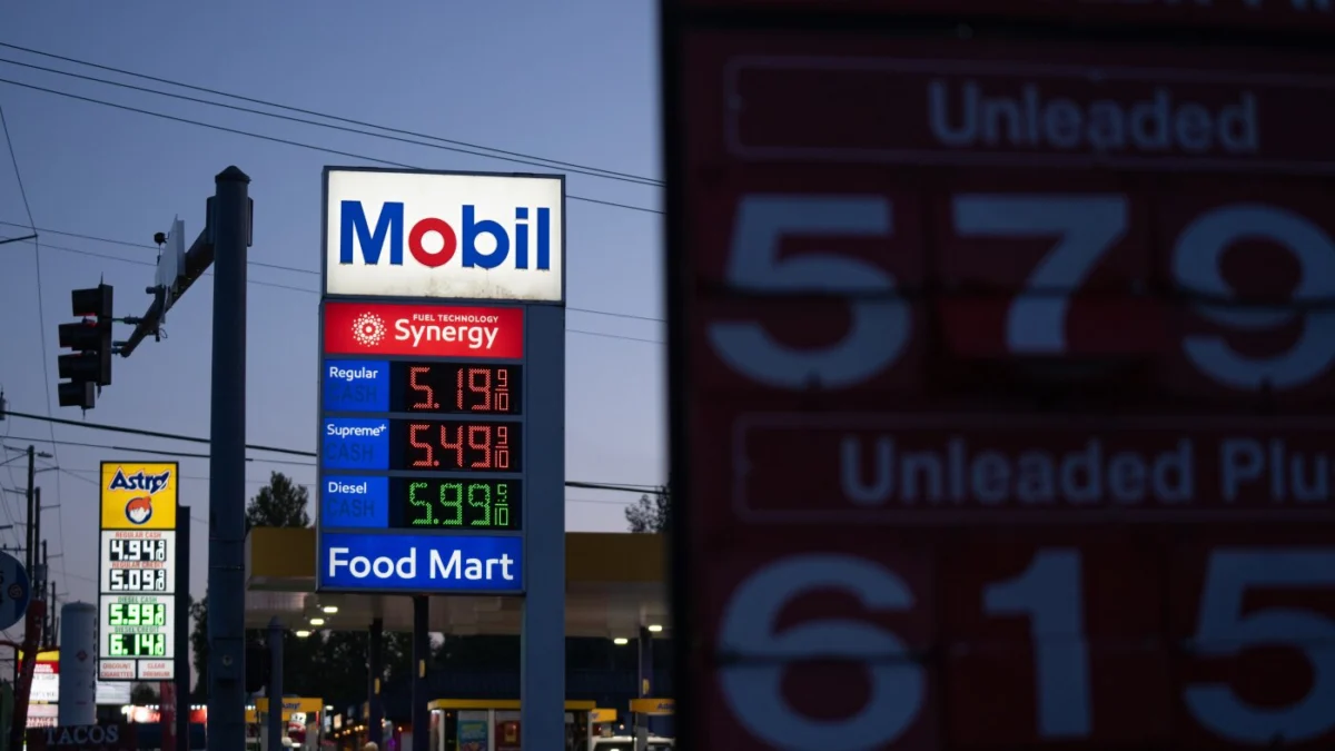 Gasoline prices are displayed at a Mobil gas station on April 29 in Portland, Ore. Jenny Kane/AP