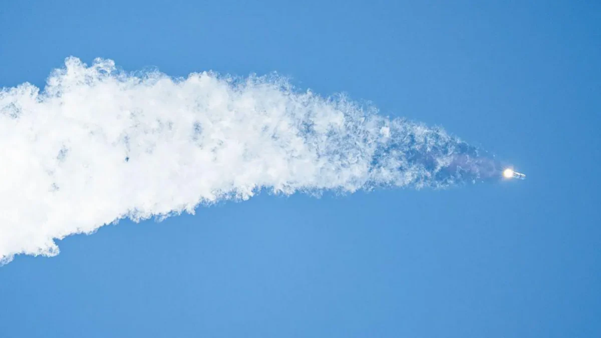 SpaceX's Starship V3 rocket launches from Texas on a test flight.