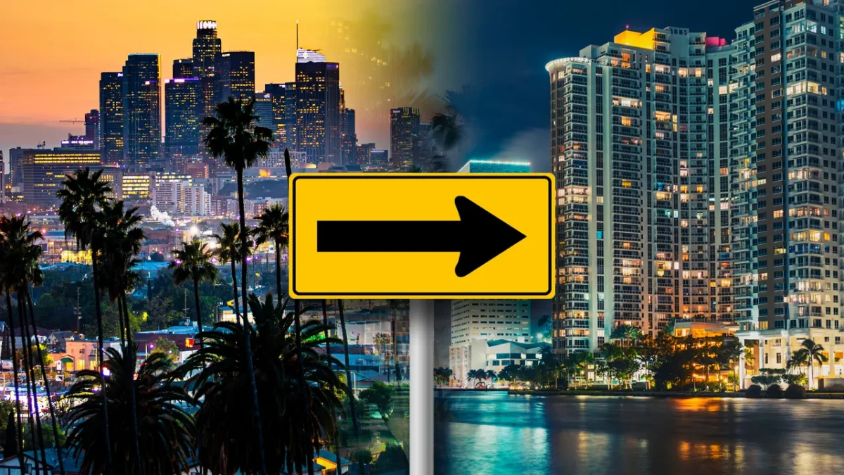 Luxury billboards in Los Angeles encourage wealthy residents to move to Miami, highlighting Florida's appeal.