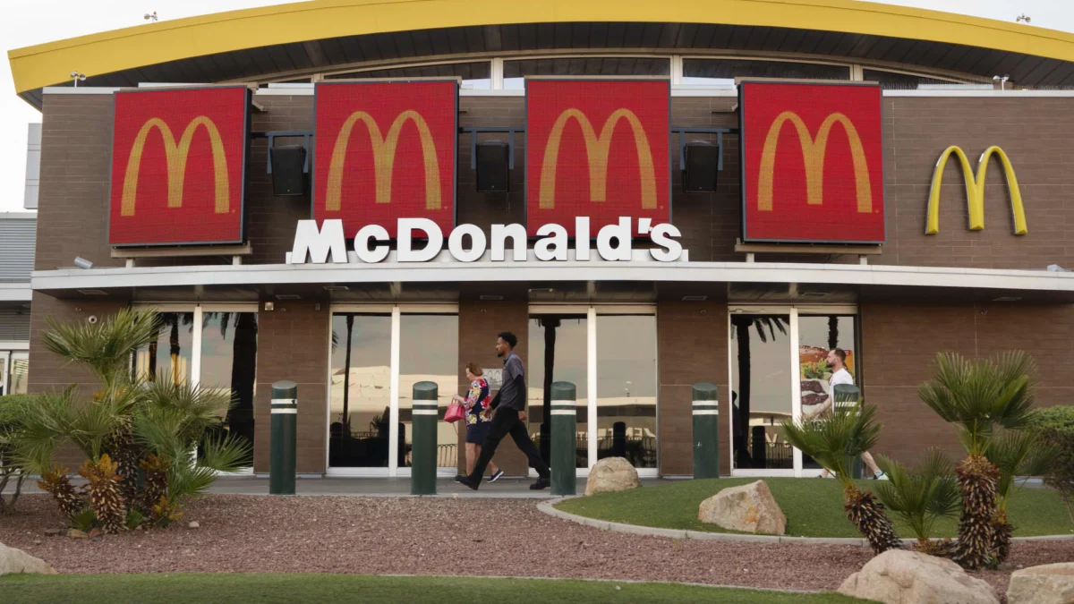 People walk by a McDonald's restaurant on March 11, 2026, in Las Vegas, Nevada.