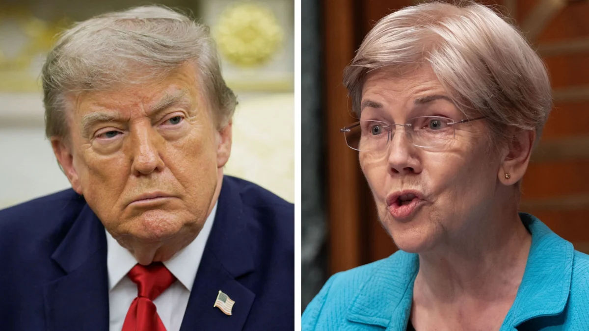 Sen. Elizabeth Warren speaks at a briefing about the CFPB overhaul, as lawmakers weigh the nomination of Brian Johnson to lead the bureau.